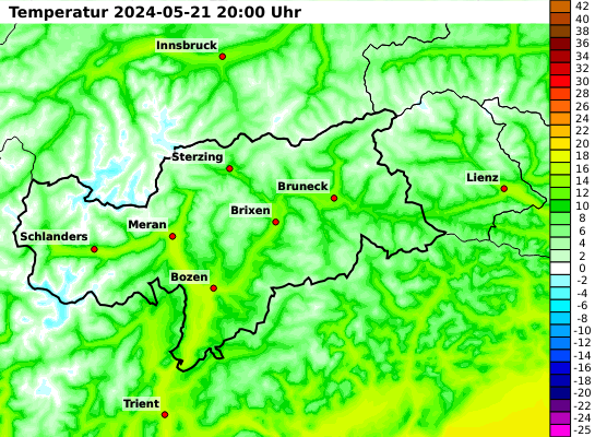 aktuelles Temperaturbild Südtirol