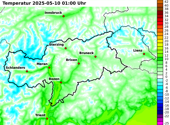 aktuelles Temperaturbild Südtirol