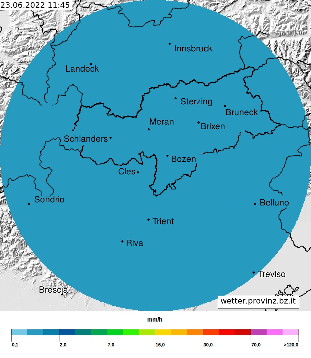 Regenradar - Wetterradar Tirol (c) Wetterdienst der Autonomen Provinz Bozen