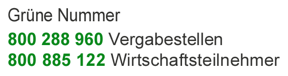 Grüne Nummer, Vergabestellen 800 288 960 und Wirtschaftsteilnehmer 800 885 122