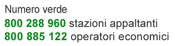 Nuumero verde, Stazioni appaltanti 800 288 960 e Operatori economici 800 885 122