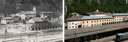 Brenner: Der Bahnhof nach den Bombenangriffen vom März 1945 und heute