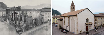 Die Bozner Dominikanerkirche: in den 1950er Jahren und heute