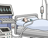Ein Mensch ist im Krankenhaus.